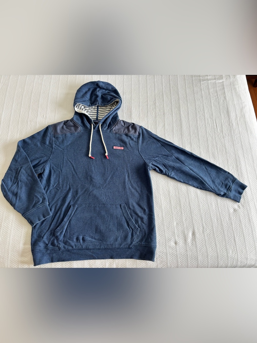Vineyard Vines Navy Pullover Hoodie with Striped Hood Lining